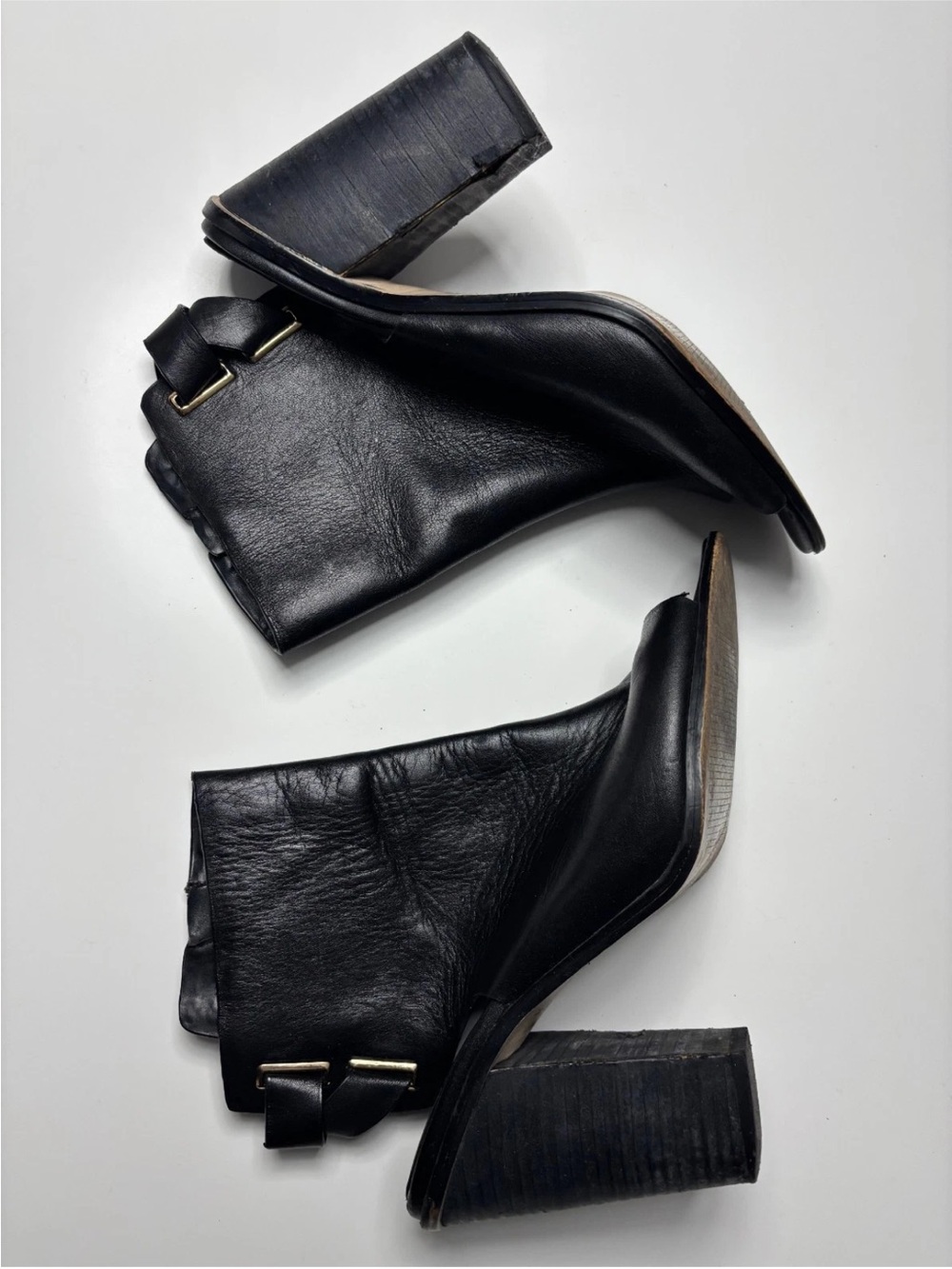 BCGeneration Octavia Peep-Toe Leather Block Heel Ankle Boots